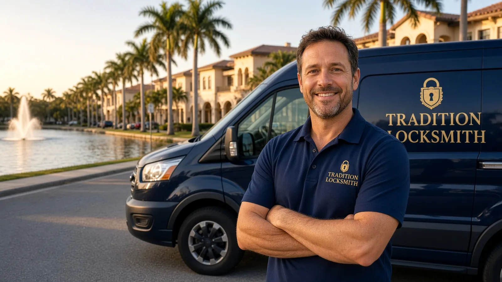 Tradition Locksmith technician standing in front of the company van in Tradition, Port St. Lucie