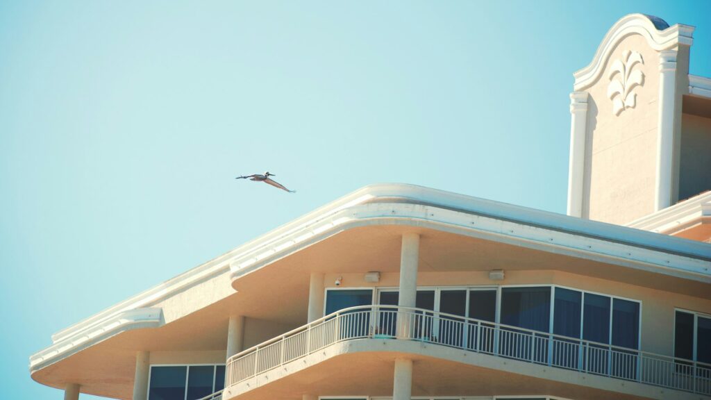 Coastal building with a curved balcony