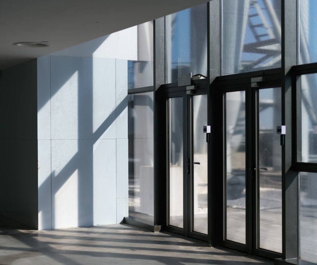 Glass entry doors with steel frames
