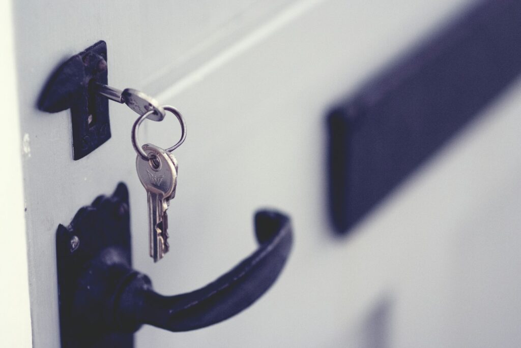 Keys hanging in a door lock
