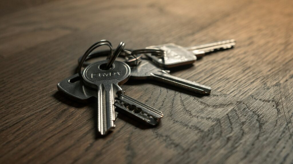 House keys on a wood table