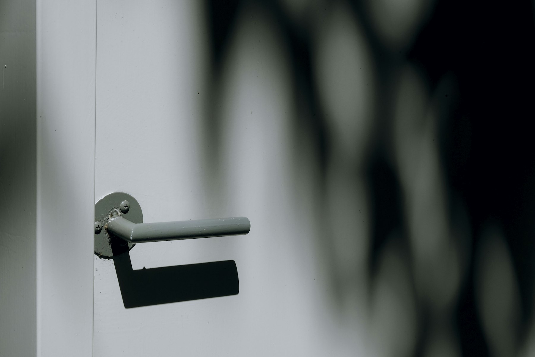 Lever handle on a white door