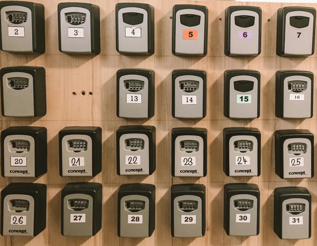 Wall of key lockboxes