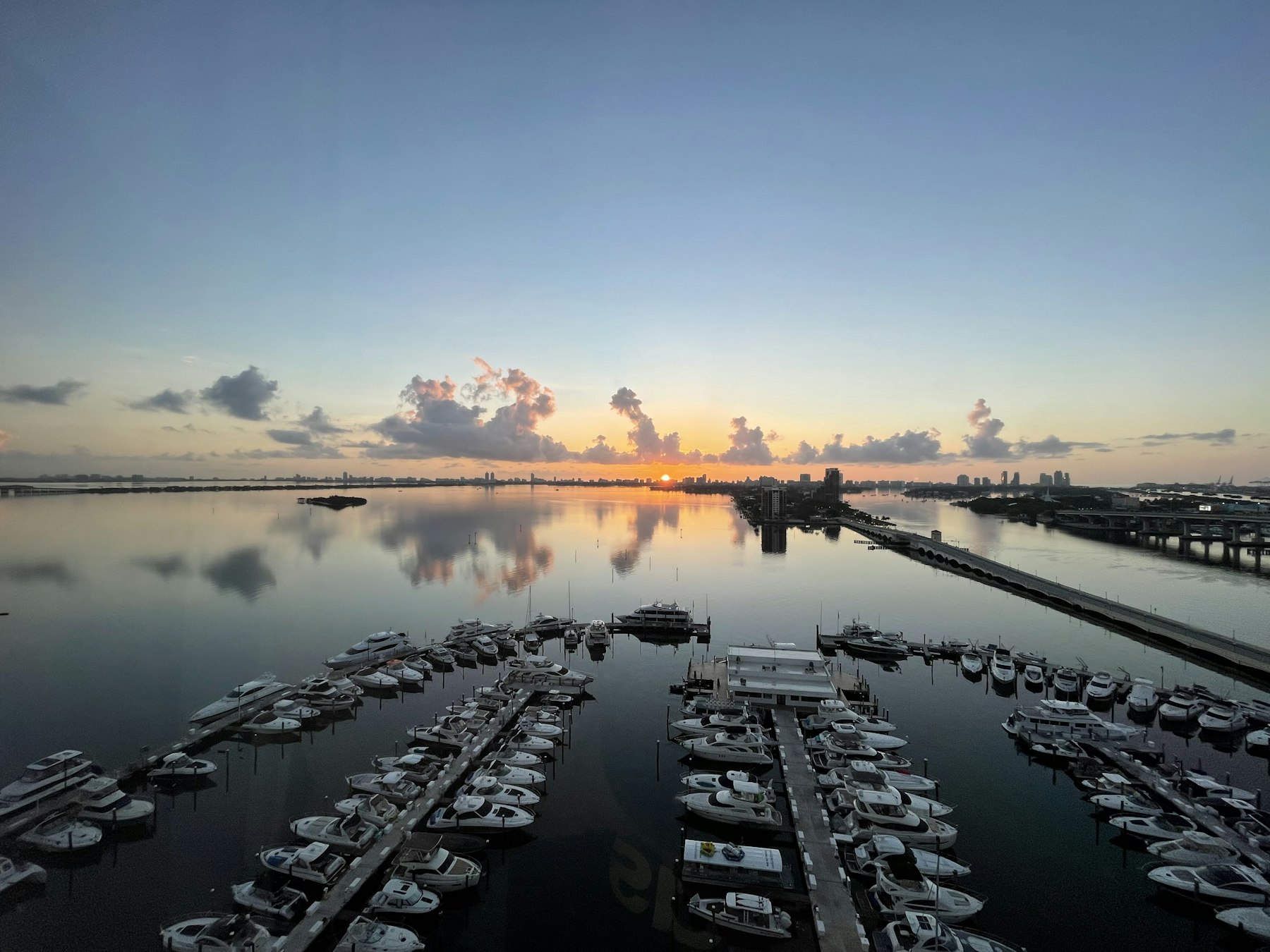 Marina boat slips at dusk