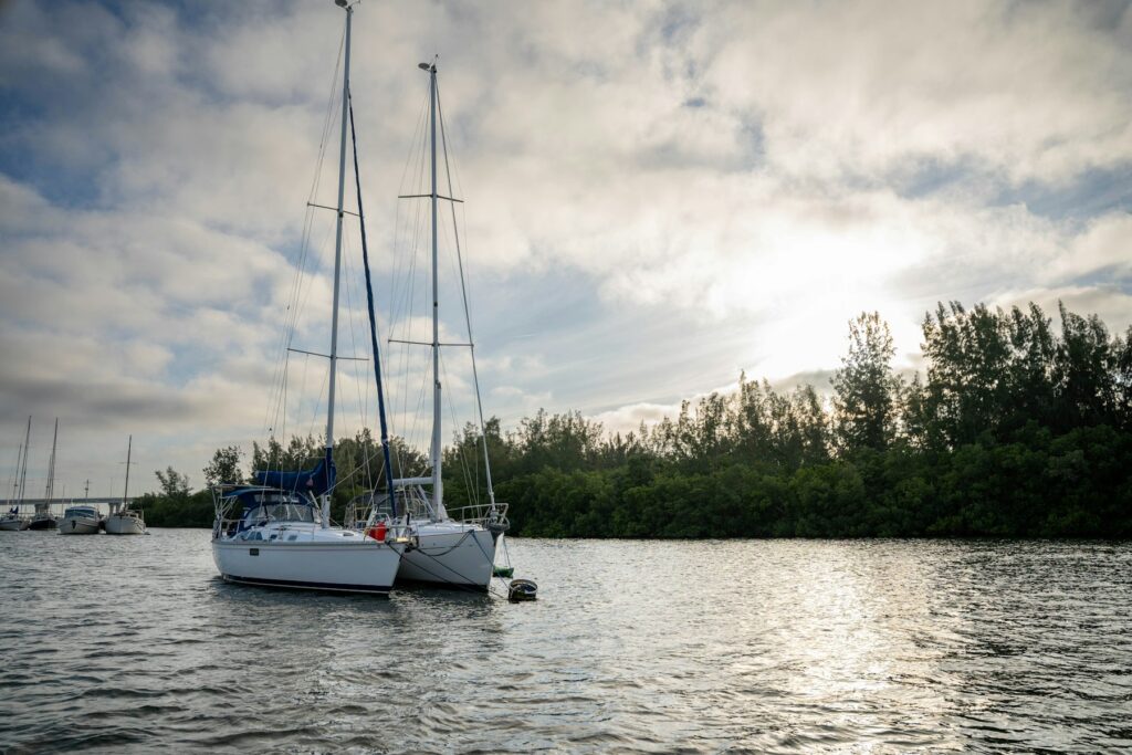 Sailboats anchored in a Florida river