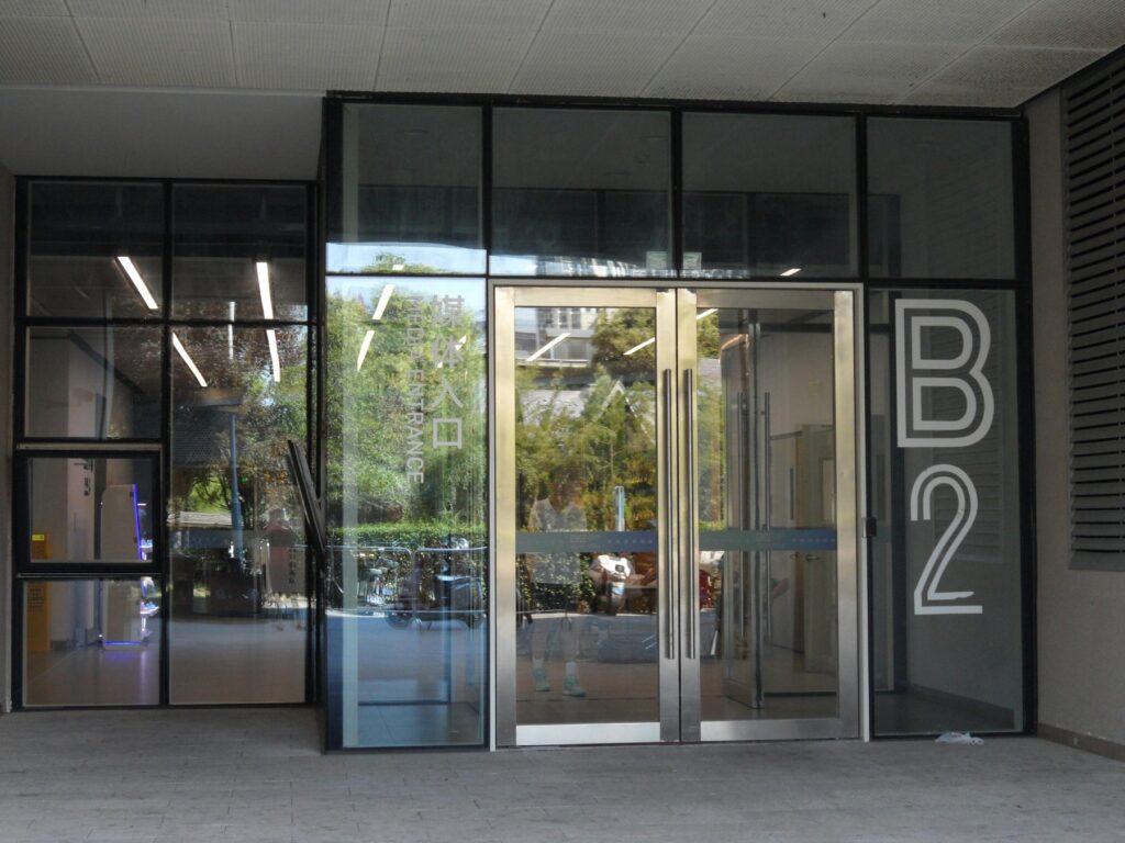 Glass storefront entrance