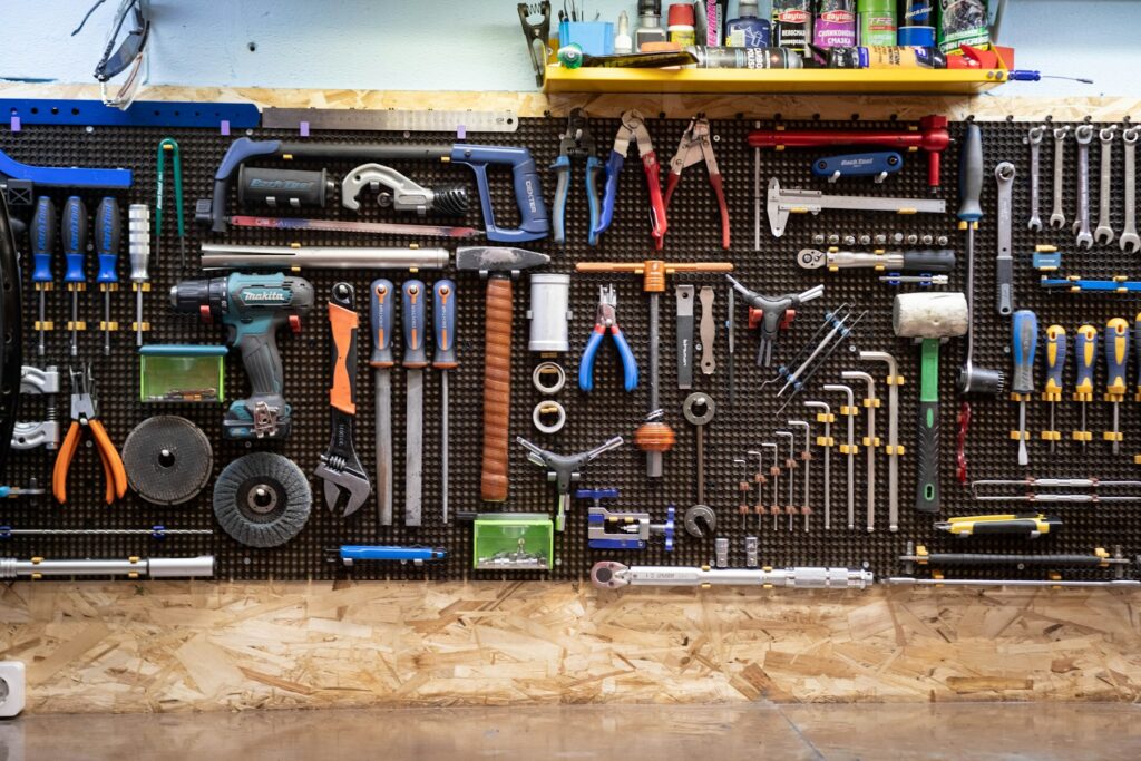Tool wall in a workshop