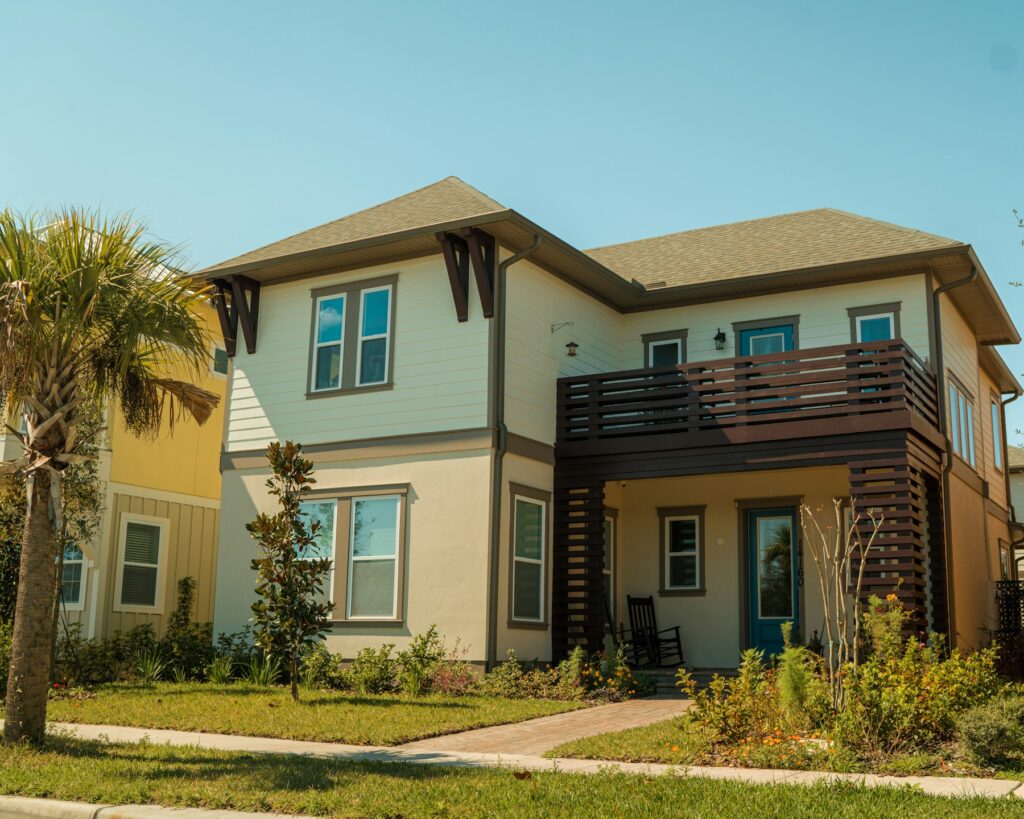 Newer two story Florida home with palm landscaping