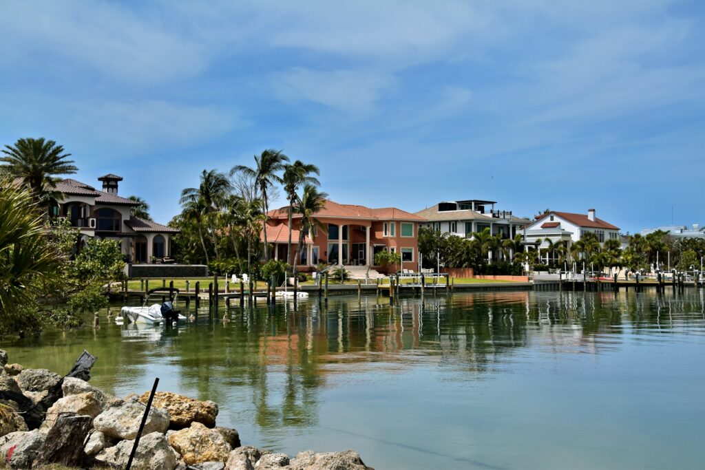 Waterfront homes with palms
