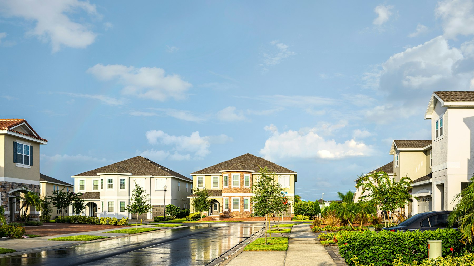 Florida neighborhood street after an afternoon rain